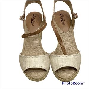 Lucky LK Kendra Natural Platinum Metallic Linen Espadrille Sandal Wedge Size 10